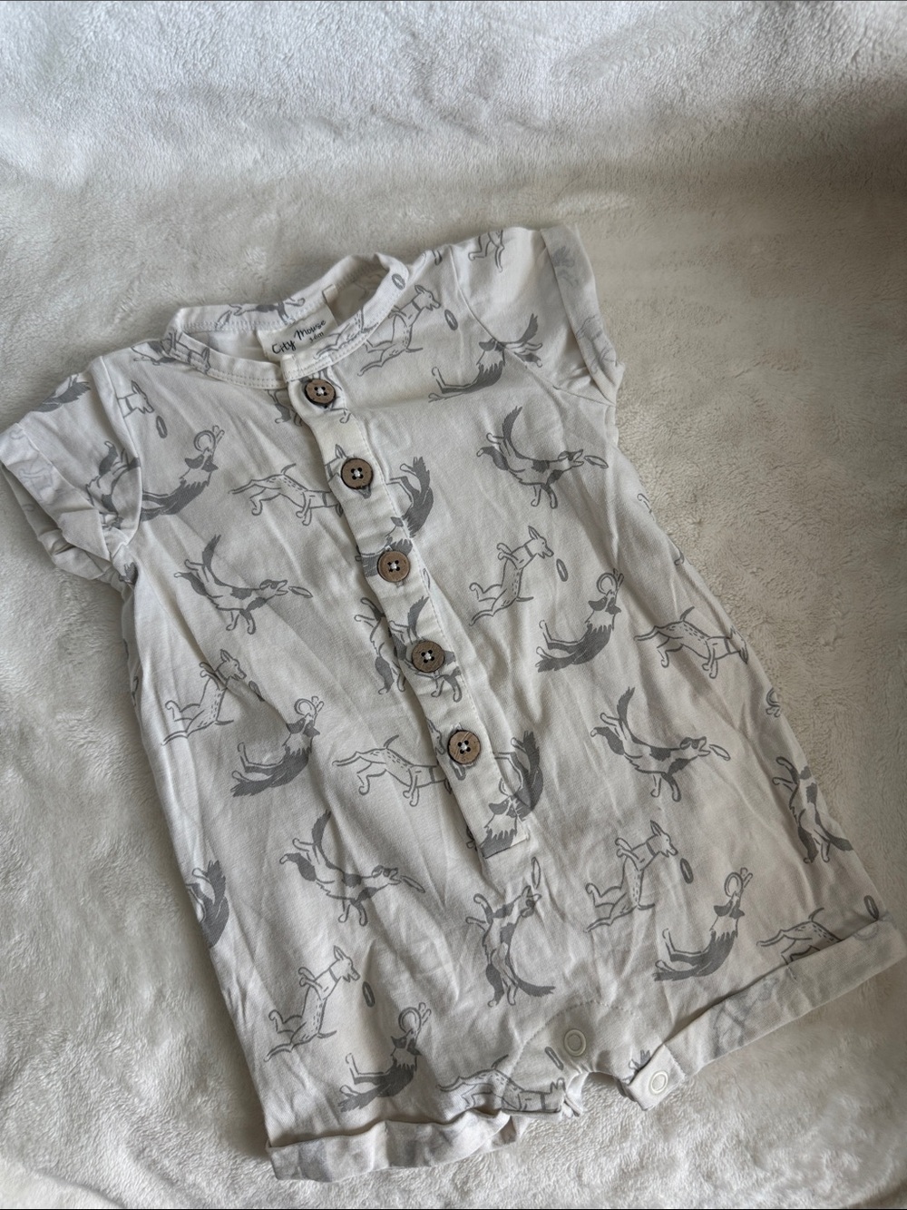 City Mouse Baby Dog Print Button Front Romper